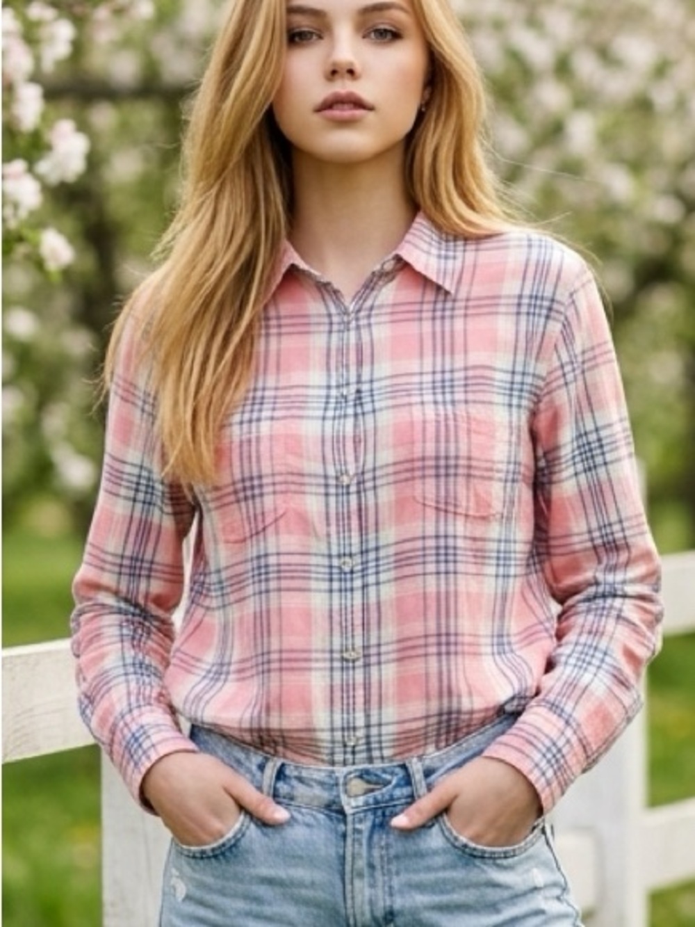 Lauren Ralph Lauren Pink Plaid Button-Down Shirt Large